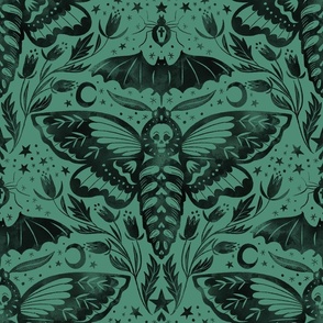 Skull Moth Damask emerald less saturated