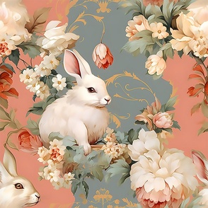 Hop-to-it Bunny Damask Wallpaper 