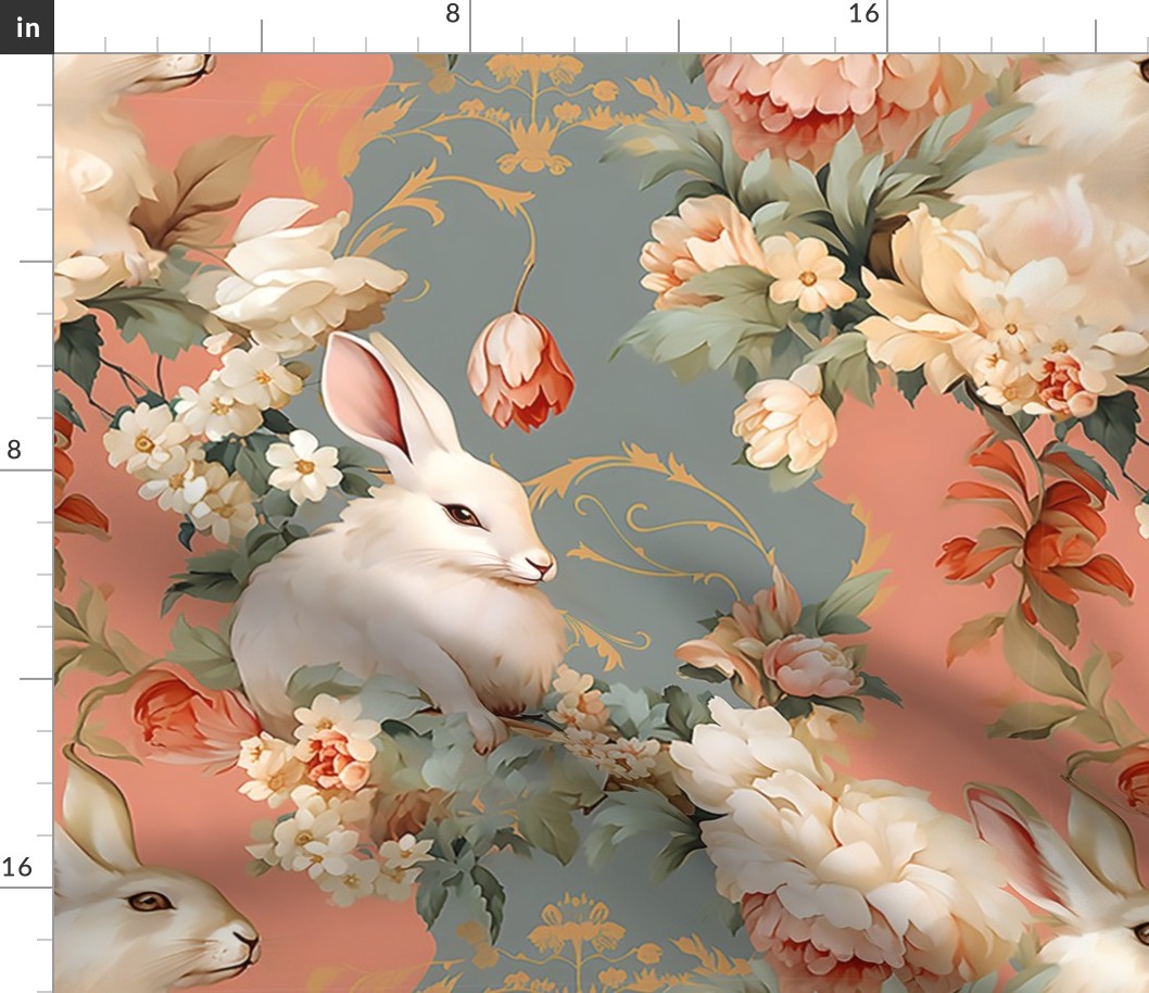 Hop-to-it Bunny Damask Wallpaper 
