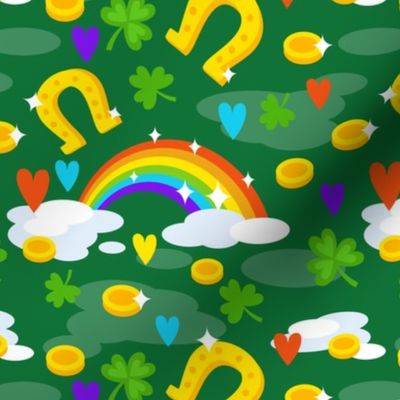 Saint Patricks Day Shamrocks Rainbows Coins Pot of Gold Lucky, Saint Patrick Day Fabric