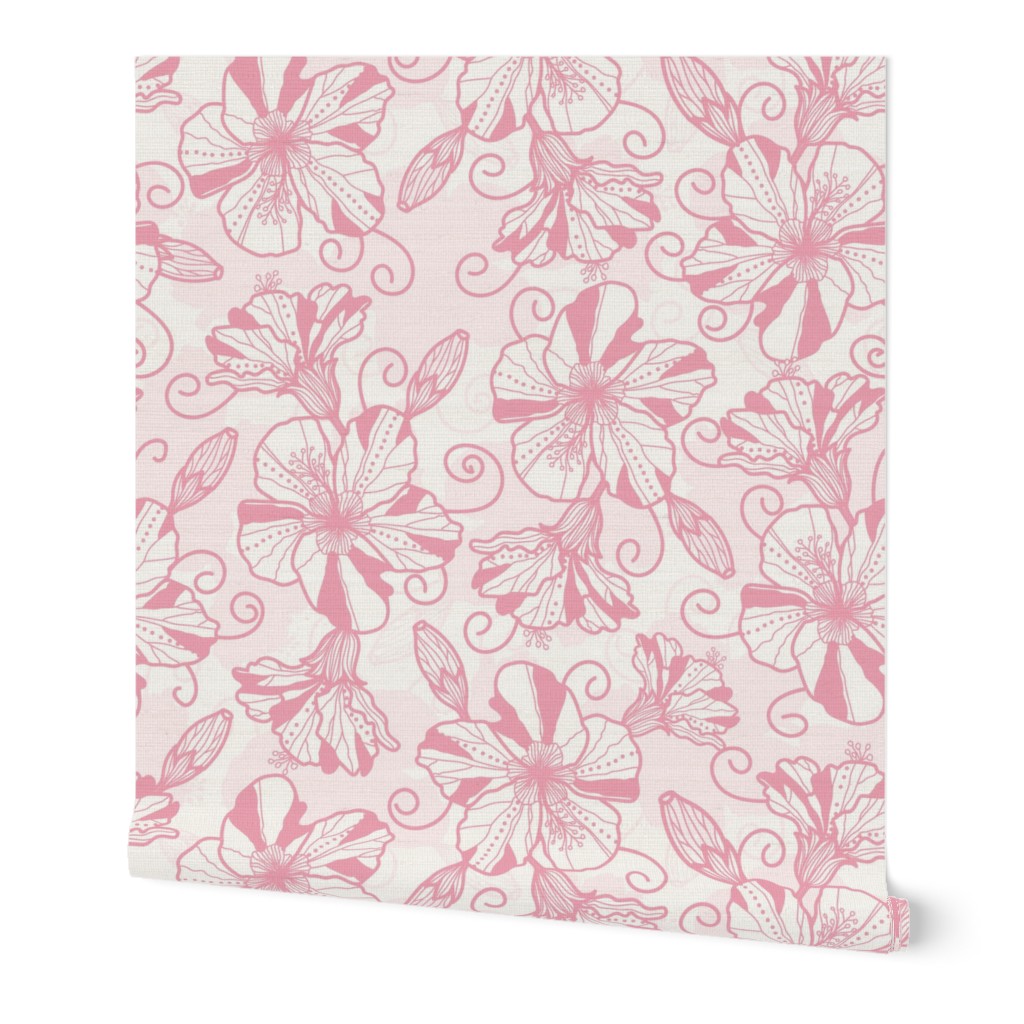 Hibiscus Light Pink Floral Hand-Drawn