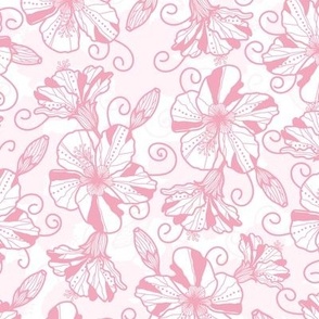 Hibiscus Light Pink Floral Hand-Drawn
