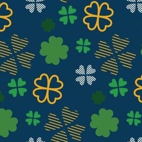 Clover Pattern St Pattys Day Green and Navy, Saint Patricks Day Fabric, Shamrock