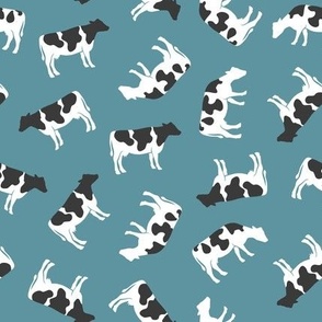 cows on slate blue - farm fabric C23