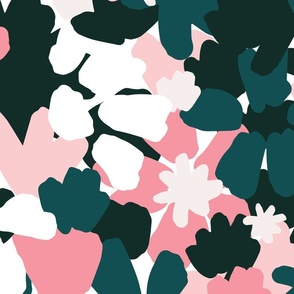 XXL Abstract Painterly Florals Green Pink