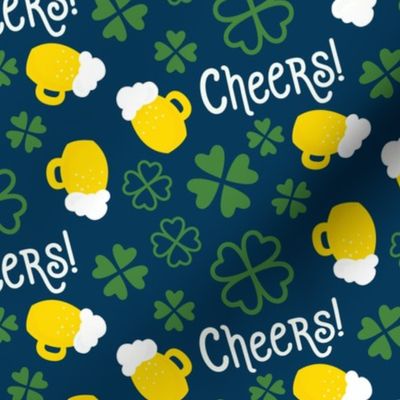 Saint Patricks Day Cheers Beer Mugs Shamrocks Clovers Navy Blue