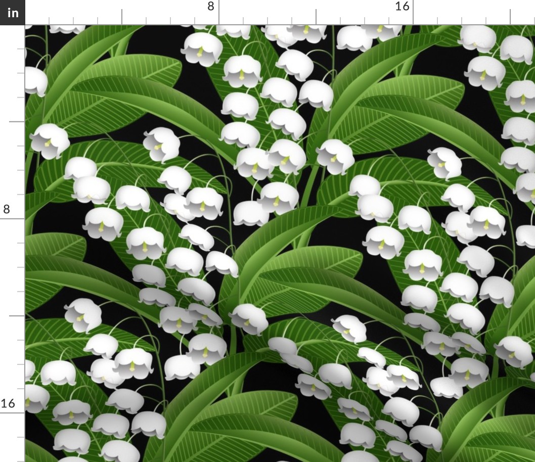 White Lily of the Valley Plants // Poisonous Plant Botanical // Black Background // 600 DPI