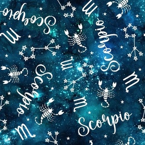 Large Scale Scorpio Zodiac Astrology Symbols on Teal Galaxy