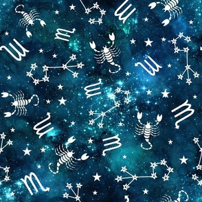Large Scale Scorpio Zodiac Astrology Symbols on Teal Galaxy