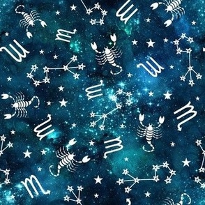Medium Scale Scorpio Zodiac Astrology Symbols on Teal Galaxy