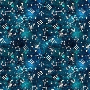 Small Scale Scorpio Zodiac Astrology Symbols on Teal Galaxy