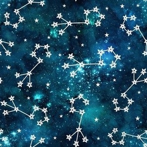Medium Scale Scorpio Constellations and Stars on Teal Galaxy