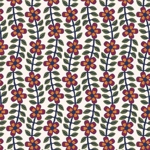 365 - Ditsy Scale Modern minimalist floral vines in energetic deep red, mustard, forest green and blue charcoal- for uplifting wallpaper, bold  snazzy bed linen, home decor, curtains,  vintage crafts, retro decor,  and eye-catching table linen