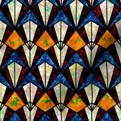 Dark AcaMississippi kite geometric with zigzag textured background dark blue, orange and opal
