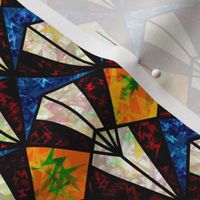 Dark AcaMississippi kite geometric with zigzag textured background dark blue, orange and opal