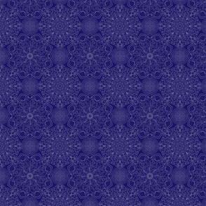 Seamless floral pattern-199. Damask style pattern, white mandalas, blue background.