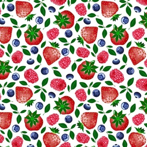 Seamless floral pattern-200. Forest berries, strawberries, raspberries, blueberries.