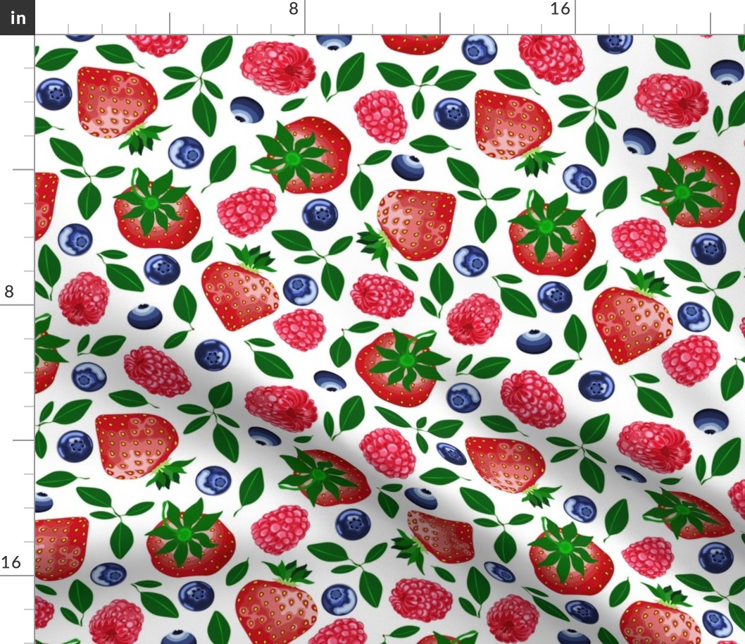 Seamless floral pattern-200. Forest berries, strawberries, raspberries, blueberries.