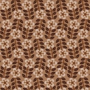 365 - Ditsy Modern minimalist floral vine in caramel, burnt taupe, chocolate browns with pretty flowers and foliage – for home decor, curtains, wallpaper, vintage crafts, retro decor, bold bedlinen and eye-catching table linen