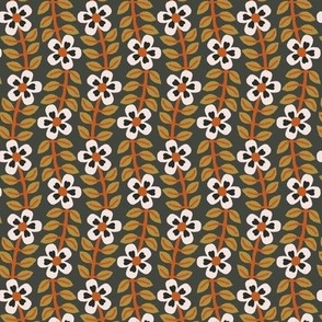 365 - Ditsy Modern minimalist floral vine orange mustard, charcoal, olive green with pretty flowers and foliage – for home decor, curtains, wallpaper, vintage crafts, retro decor, bold bedlinen and eye-catching table linen