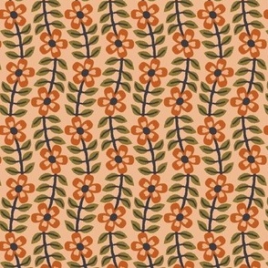 365 - Ditsy Modern minimalist floral vine mustard, olive green, apricot and charcoal with pretty flowers and foliage – for home decor, curtains, wallpaper, vintage crafts, retro decor, bold bedlinen and eye-catching table linen