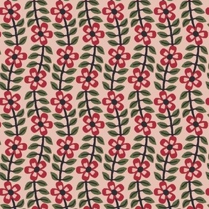 365 - Ditsy Modern minimalist floral vine in sage green, cool read, charcoal grey and muted pink with pretty flowers and foliage – for home decor, curtains, wallpaper, vintage crafts, retro decor, bold bedlinen and eye-catching table linen