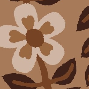 365 - Jumbo scale Modern minimalist floral vine in toffee, taupe, chocolate browns with pretty flowers and foliage – for home decor, curtains, wallpaper, vintage crafts, retro decor, bold bedlinen and eye-catching table linen i.