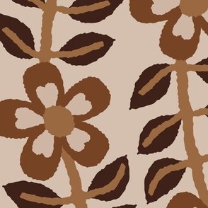 365 $ - Large jumbo scale Modern minimalist floral vine in toffee, taupe, chocolate browns with pretty flowers and foliage – for home decor, curtains, wallpaper, vintage crafts, retro decor, bold bedlinen and eye-catching table linen
