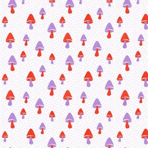 Mushrooms and Dots - bright red, purple