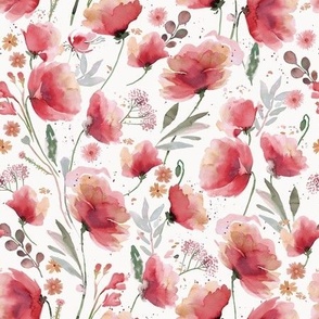 Red Poppy Red Poppies Meadow Wildflowers Red Floral watercolor Baby Nursery Small Fabric