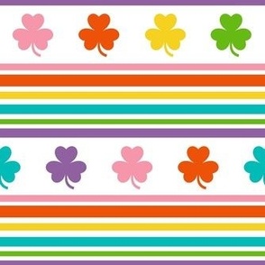 Medium Scale Rainbow Shamrocks and Stripes on White