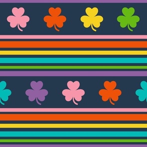 Large Scale Rainbow Shamrocks and Stripes on Navy