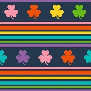 Medium Scale Rainbow Shamrocks and Stripes on Navy