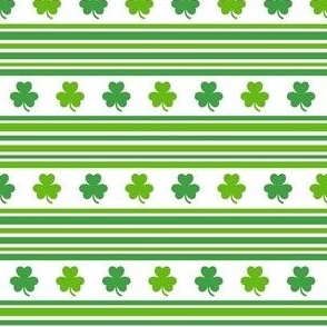 Small Scale Green Shamrocks and Stripes on White