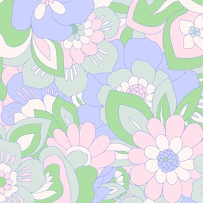Baby Boho Retro flowers blue green pink XL Scale by Jac Slade