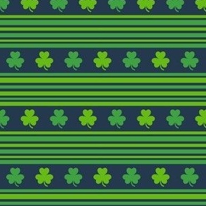 Small Scale Green Shamrocks and Stripes on Navy