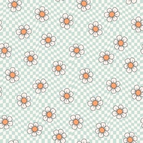 MEDIUM daisy checker fabric - vintage retro girls fabric - mint