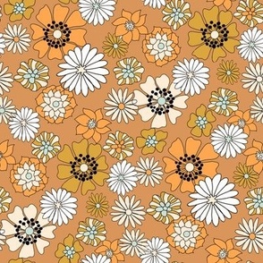 SMALL retro vintage floral fabric - summer boho daisy fabric