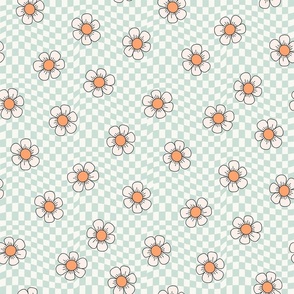 LARGE daisy checker fabric - vintage retro girls fabric - mint