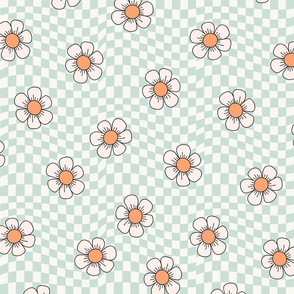 JUMBO daisy checker fabric - vintage retro girls fabric - mint