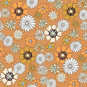 LARGE retro vintage floral fabric - summer boho daisy fabric