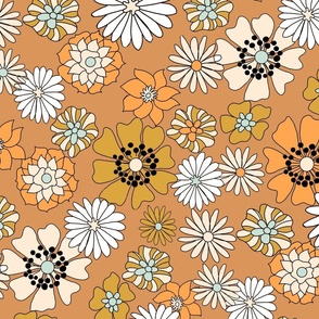 JUMBO retro vintage floral fabric - summer boho daisy fabric