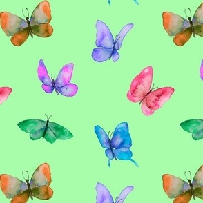 Rainbow Watercolor Butterflies on Green