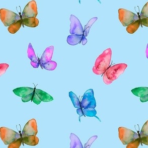 Rainbow Watercolor Butterflies on Blue