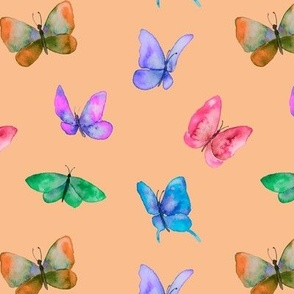 Rainbow Watercolor Butterflies on Orange