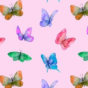 Rainbow Watercolor Butterflies on Pink