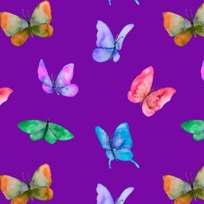 Rainbow Watercolor Butterflies on Purple