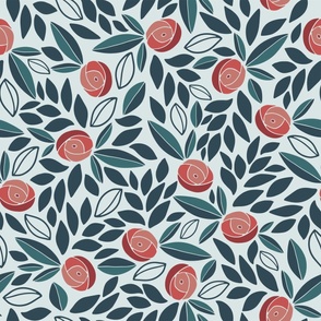 Floral Whispers in Teal and Red