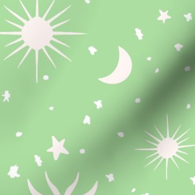 Baby sundance moons suns and stars green and white neutral by Jac Slade