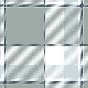 Plaid in dusty sage green, blue gray and white